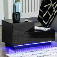 2 Drawer Bedside Table with LED - Black, High Gloss