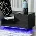 2 Drawer Bedside Table with LED - Black, High Gloss