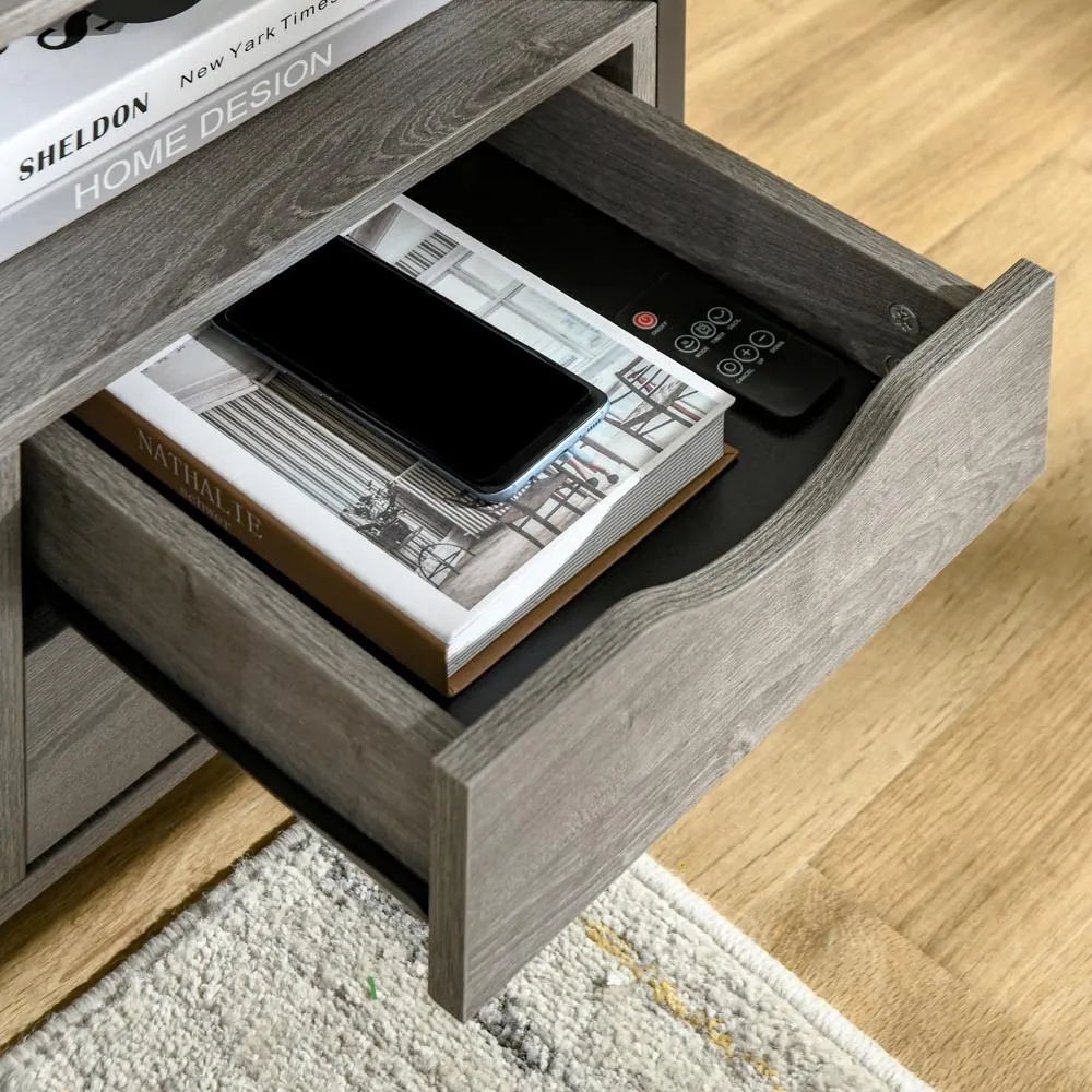 2 Drawer Bedside Table with Shelf - Grey