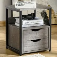 2 Drawer Bedside Table with Shelf - Grey