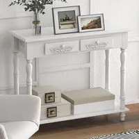2 Drawer Console Table with Shelf - White, MDF