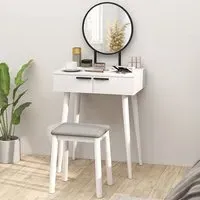 2 Drawer Dressing Table Set with Mirror and Stool - White