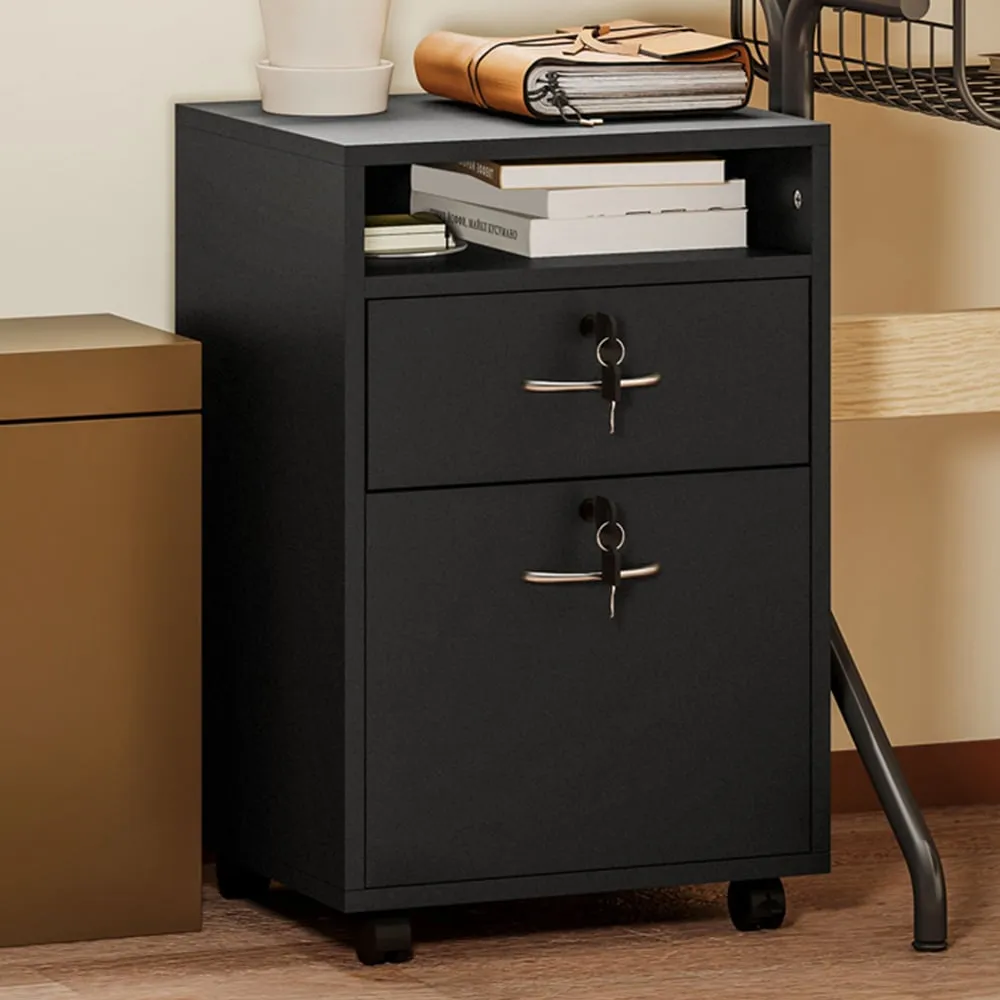 2 Drawer Filing Cabinet with Shelf - Black image
