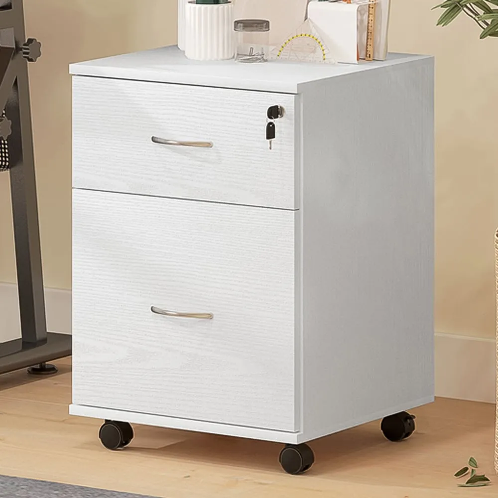 2 Drawer Mobile Filing Cabinet with Lock - White image