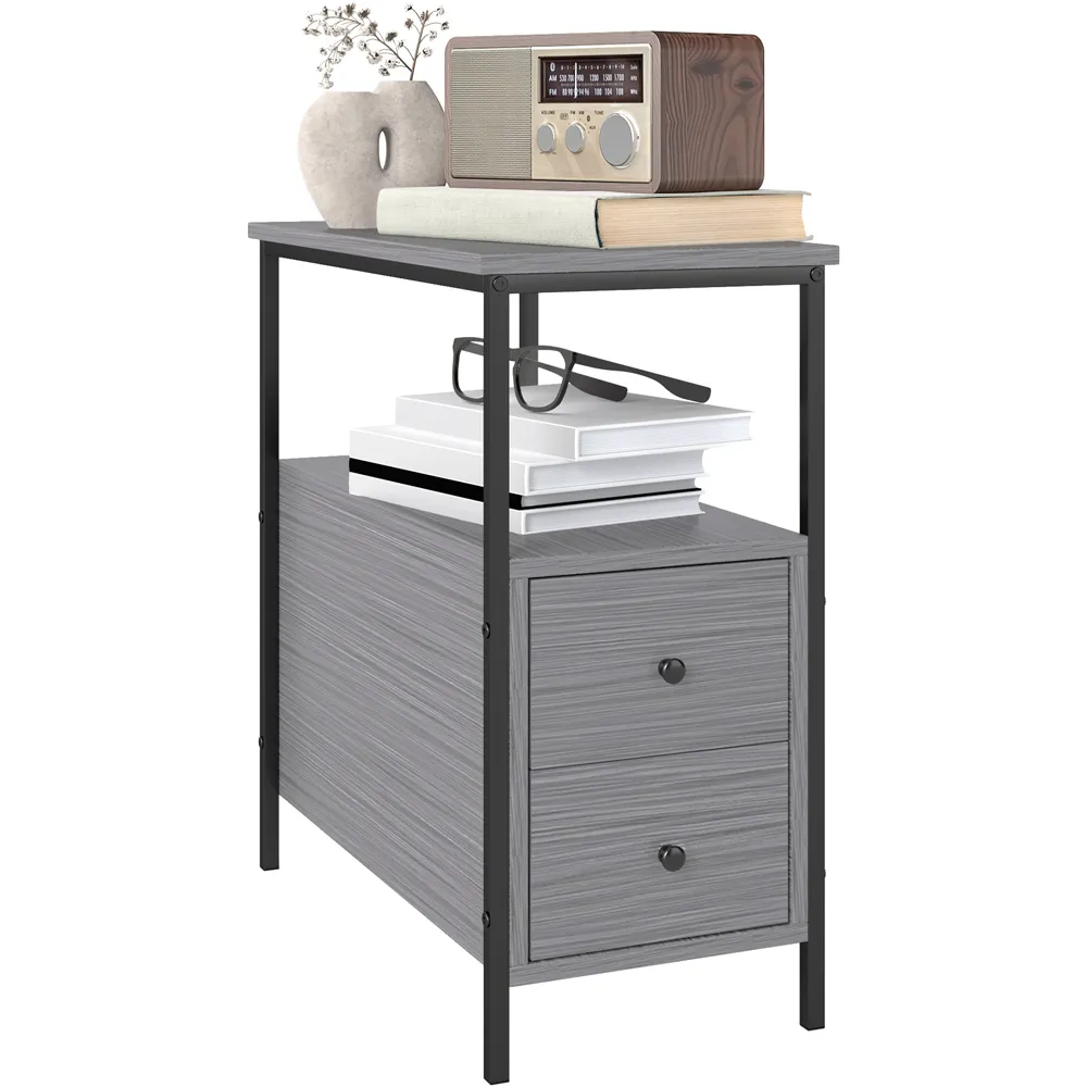 2 Drawer Narrow End Table - Grey