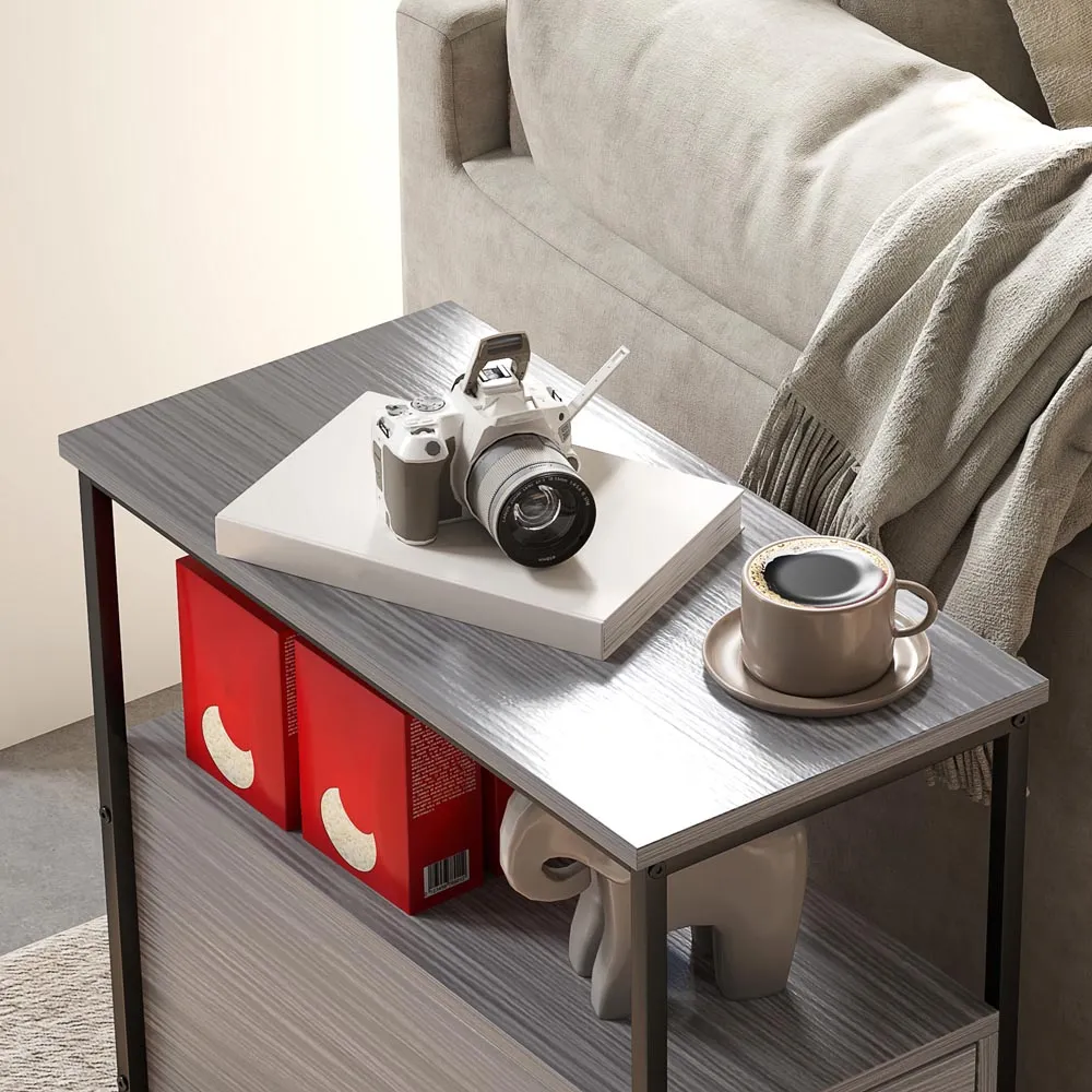2 Drawer Narrow End Table - Grey