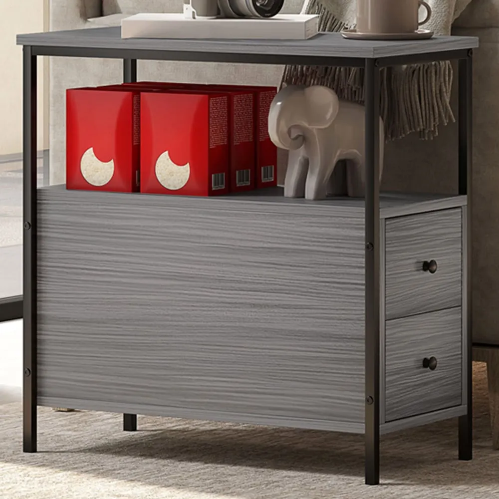 2 Drawer Narrow End Table - Grey image