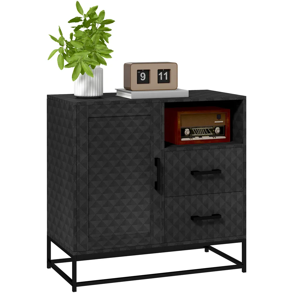 2 Drawer Storage Cabinet with Adjustable Shelf - Black