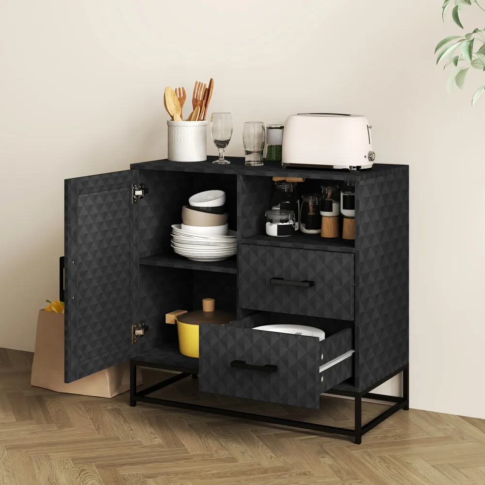 2 Drawer Storage Cabinet with Adjustable Shelf - Black