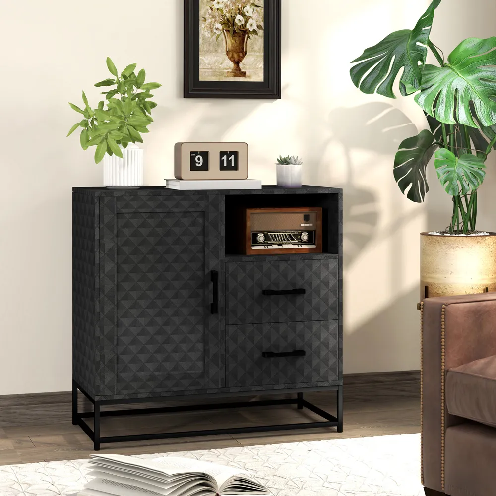 2 Drawer Storage Cabinet with Adjustable Shelf - Black