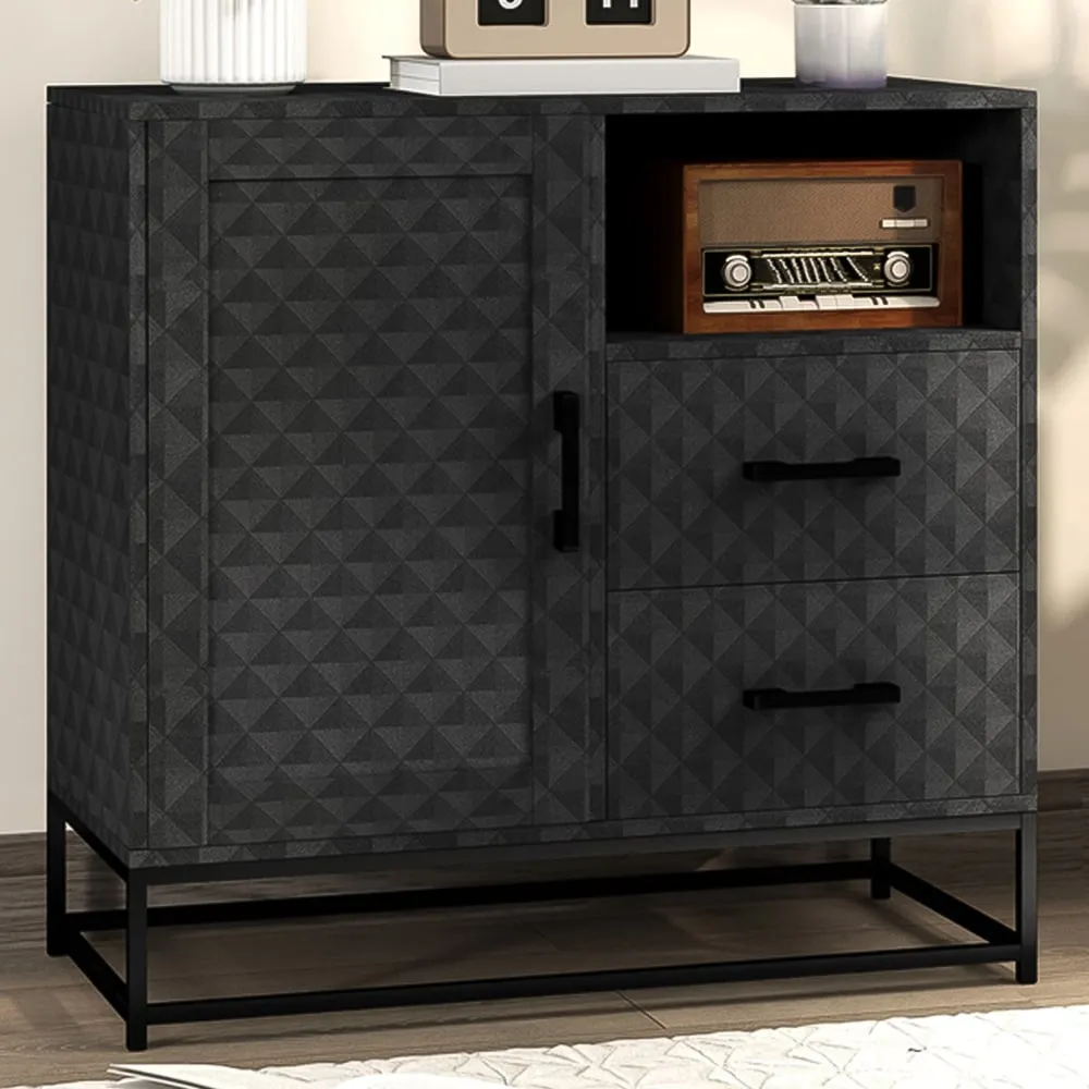 2 Drawer Storage Cabinet with Adjustable Shelf - Black image
