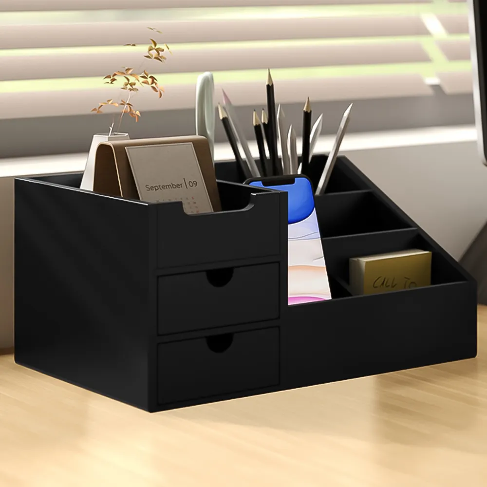 2 Drawer Storage Caddy with Compartments - Black