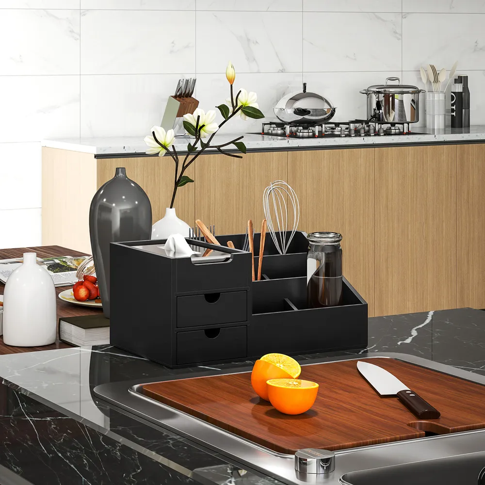 2 Drawer Storage Caddy with Compartments - Black