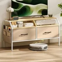 2 Drawer TV Unit with Storage - Natural Brown