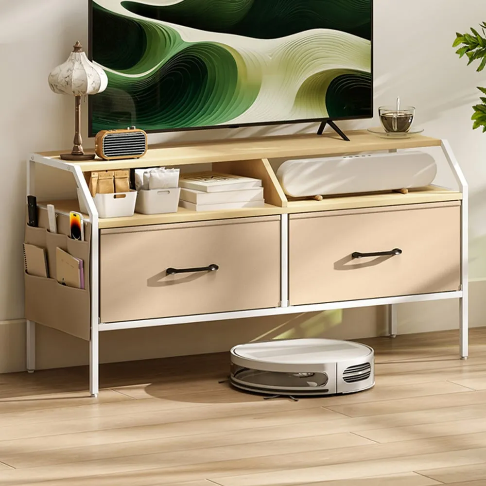 2 Drawer TV Unit with Storage - Natural Brown image