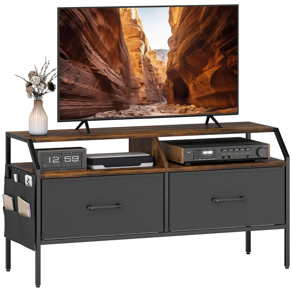 2 Drawer TV Unit with Storage - Rustic Brown