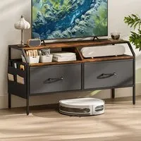 2 Drawer TV Unit with Storage - Rustic Brown