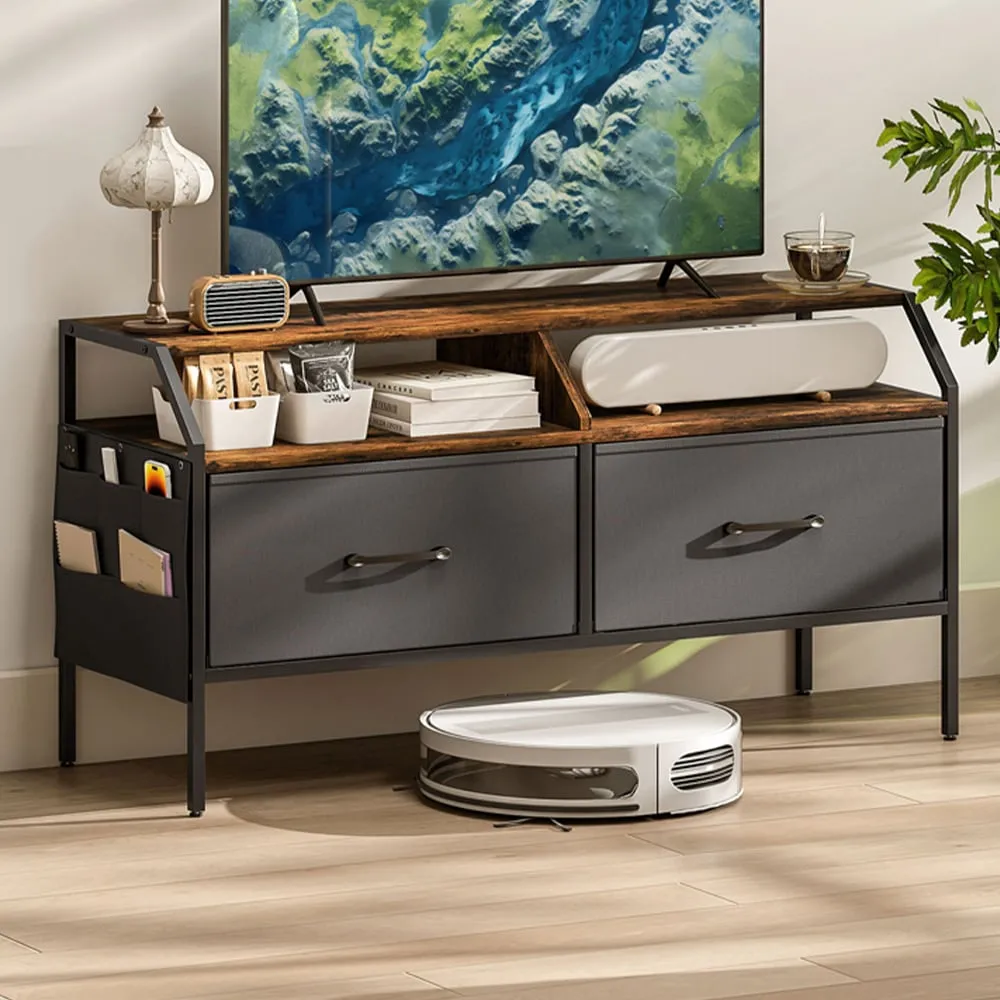 2 Drawer TV Unit with Storage - Rustic Brown