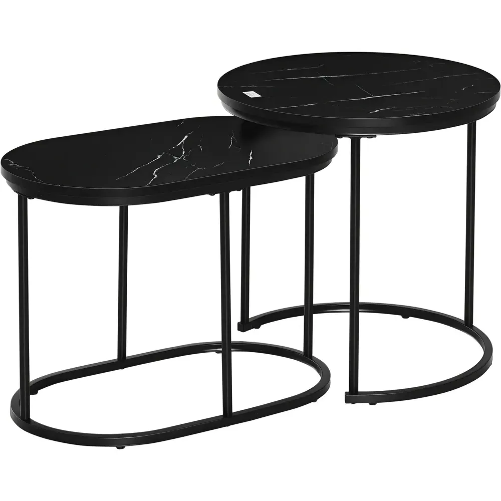 2 Piece Round and Oblong Nesting Table Set - Black