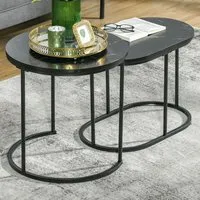2 Piece Round and Oblong Nesting Table Set - Black