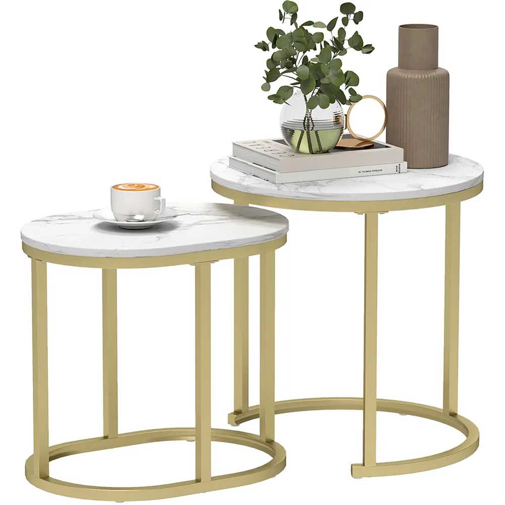 2 Piece Round and Oblong Nesting Table Set - White