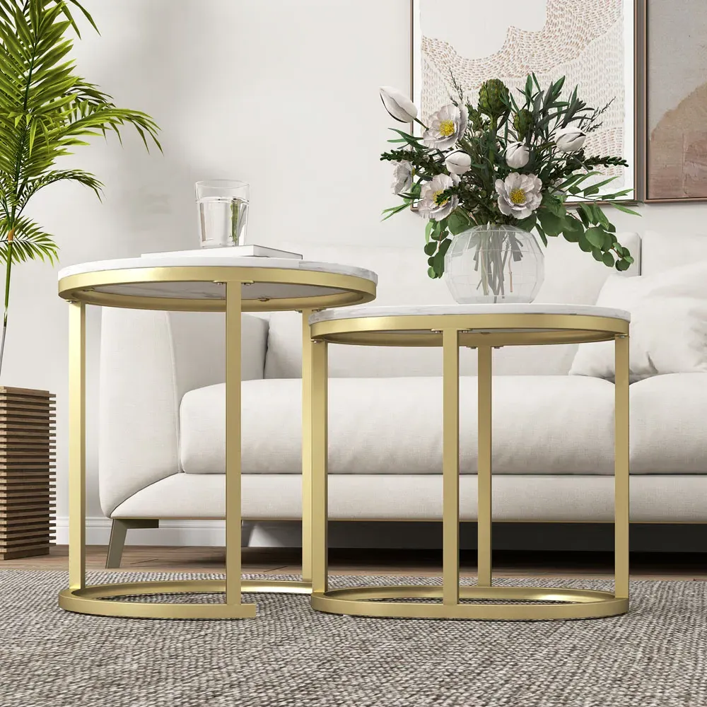 2 Piece Round and Oblong Nesting Table Set - White