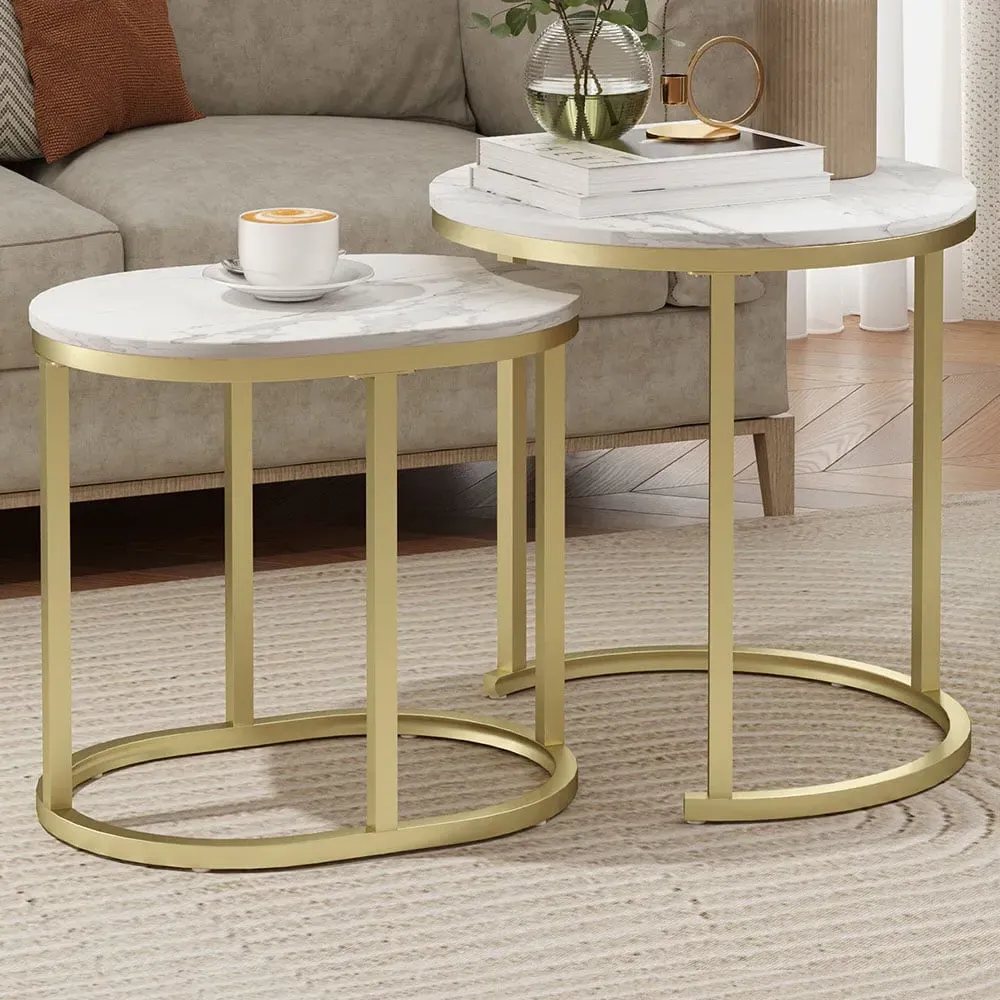 2 Piece Round and Oblong Nesting Table Set - White image