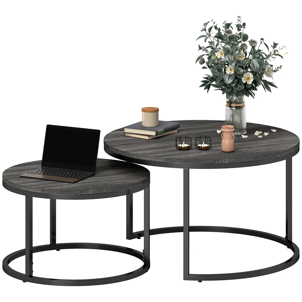 2 Piece Stackable Coffee Table Set - Black, Wood Effect