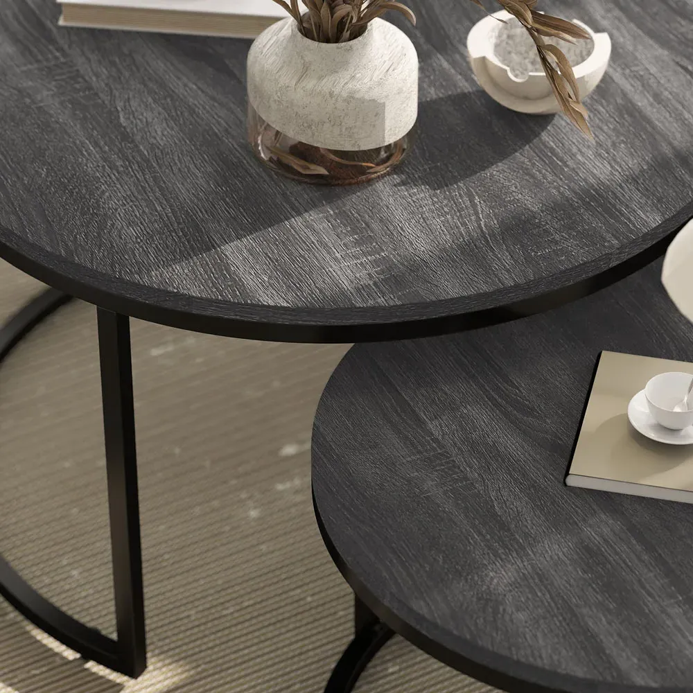 2 Piece Stackable Coffee Table Set - Black, Wood Effect