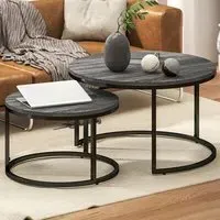 2 Piece Stackable Coffee Table Set - Black, Wood Effect