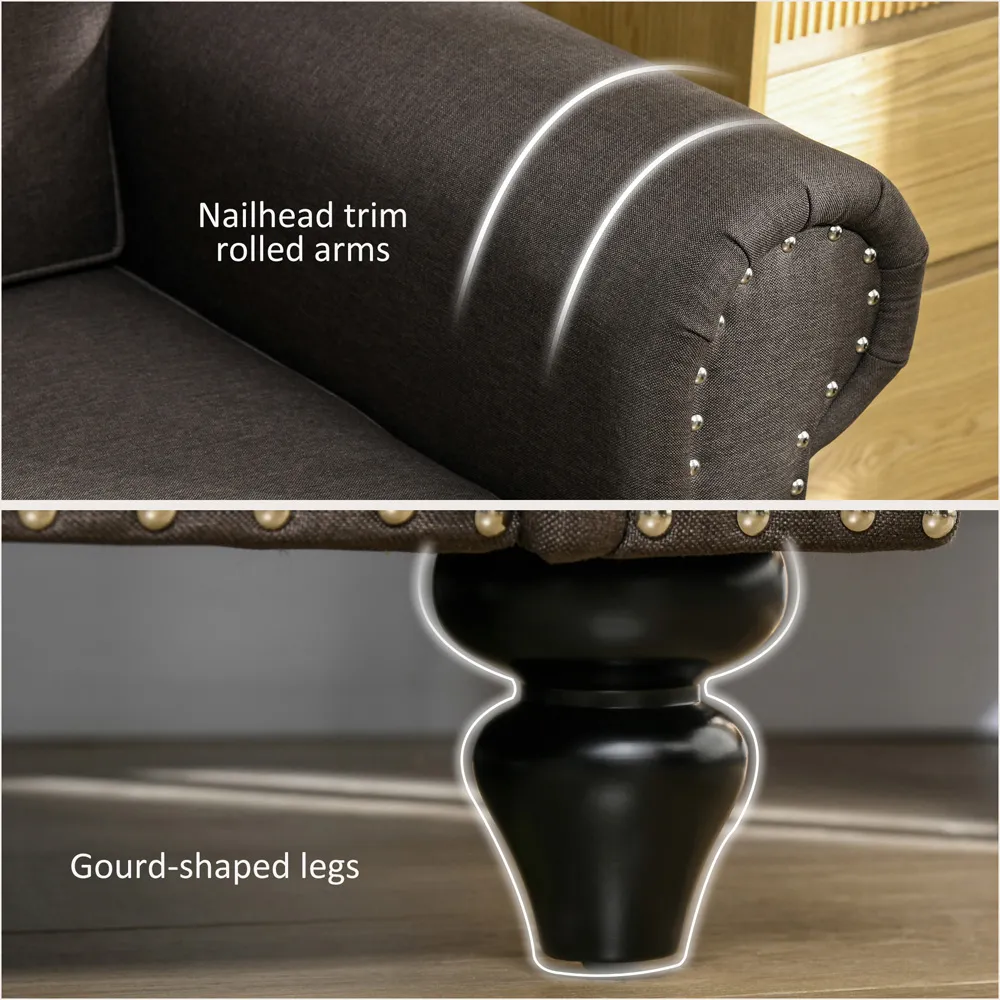 2-Seater Accent Chair with Nailhead Trim - Brown, Fabric