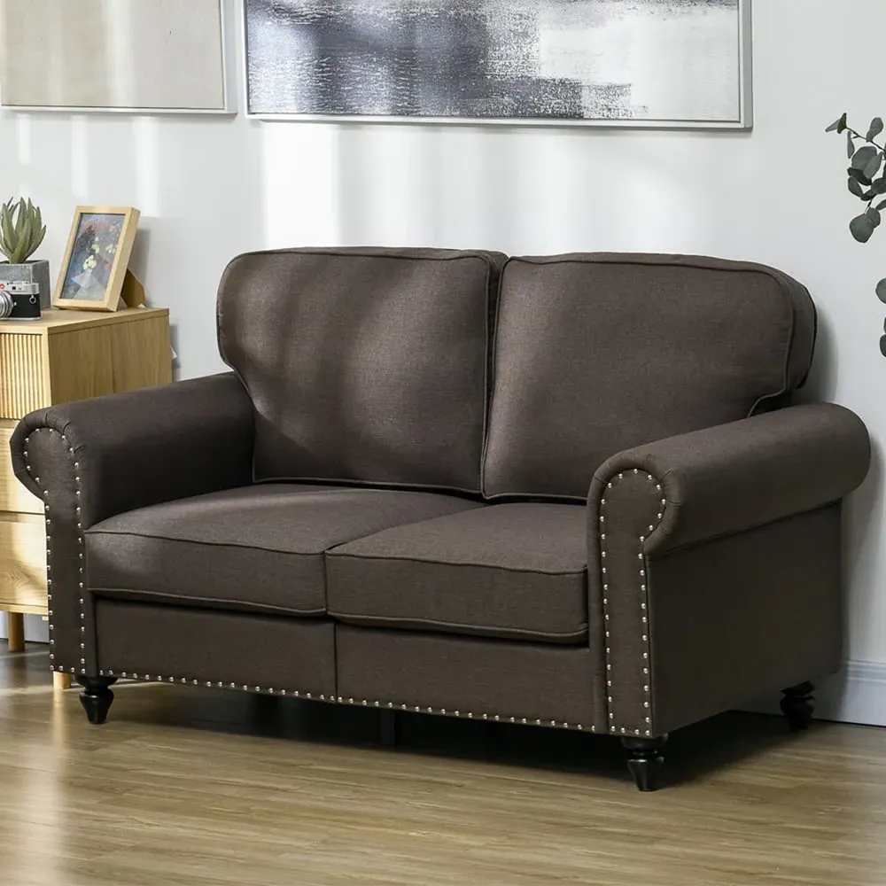 2-Seater Accent Chair with Nailhead Trim - Brown, Fabric