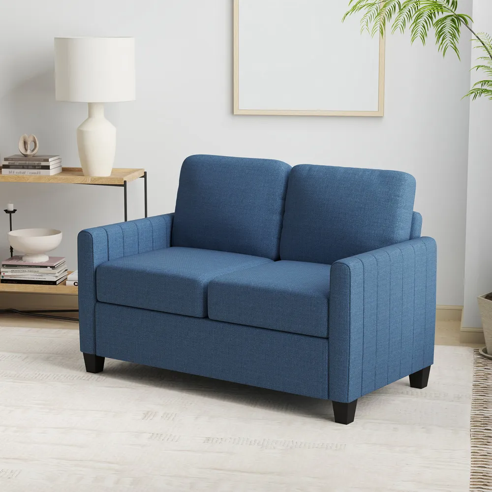 2-Seater Channel Tufted Sofa - Blue, Fabric