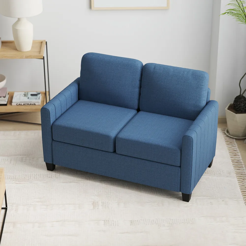 2-Seater Channel Tufted Sofa - Blue, Fabric