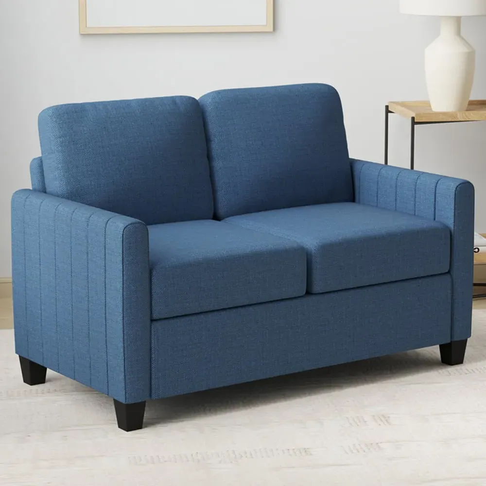 2-Seater Channel Tufted Sofa - Blue, Fabric