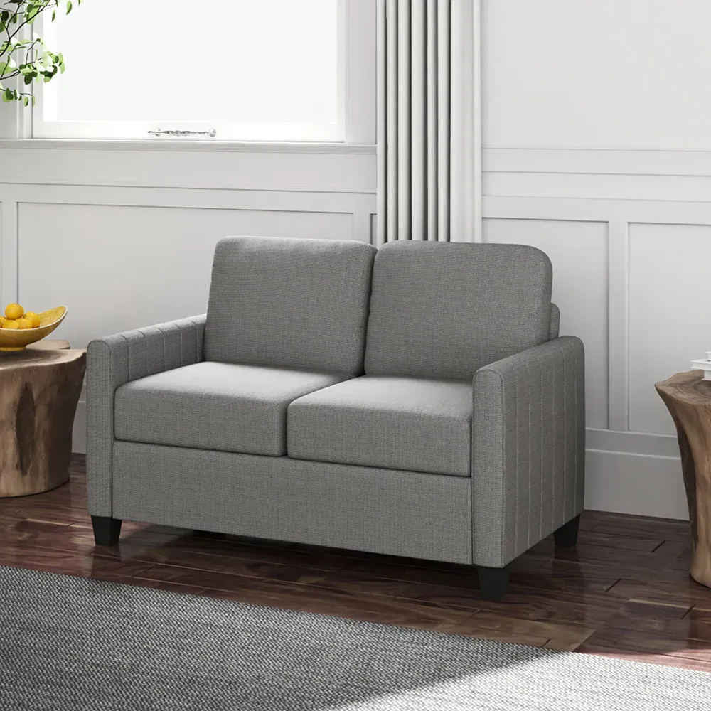 2-Seater Channel Tufted Sofa - Grey, Fabric