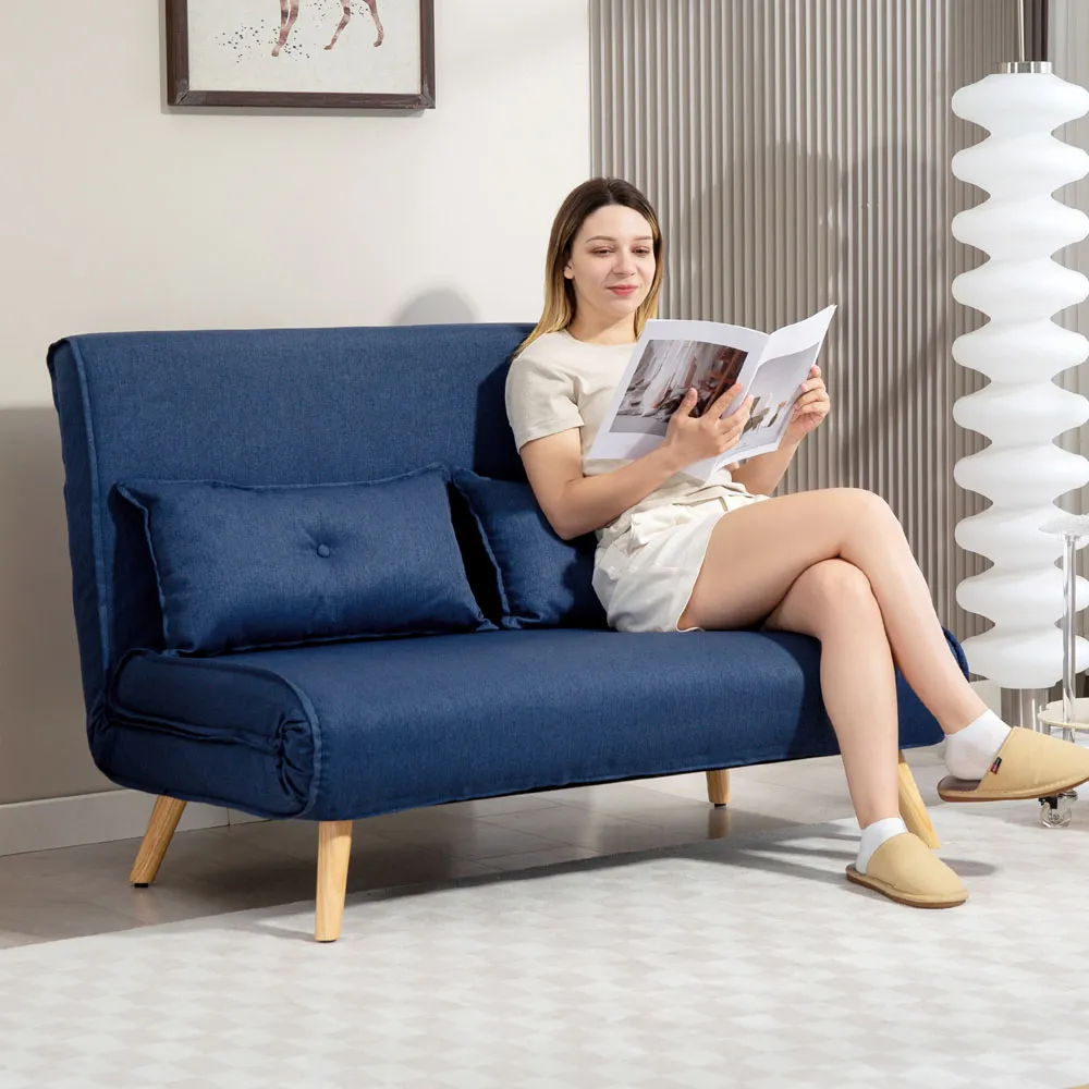 2-Seater Click Clack Sofa Bed with Storage - Dark Blue