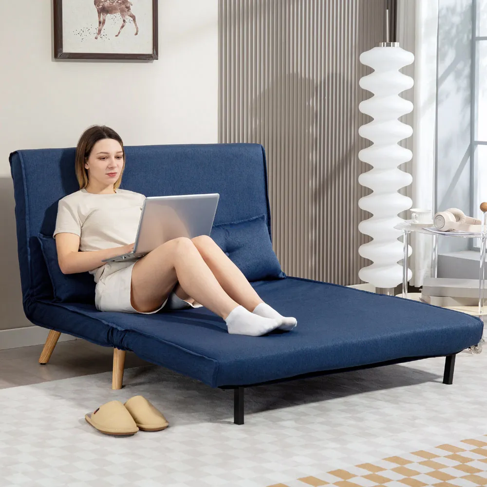 2-Seater Click Clack Sofa Bed with Storage - Dark Blue