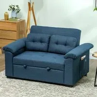 2-Seater Click Clack Sofa Bed with Wheels - Blue