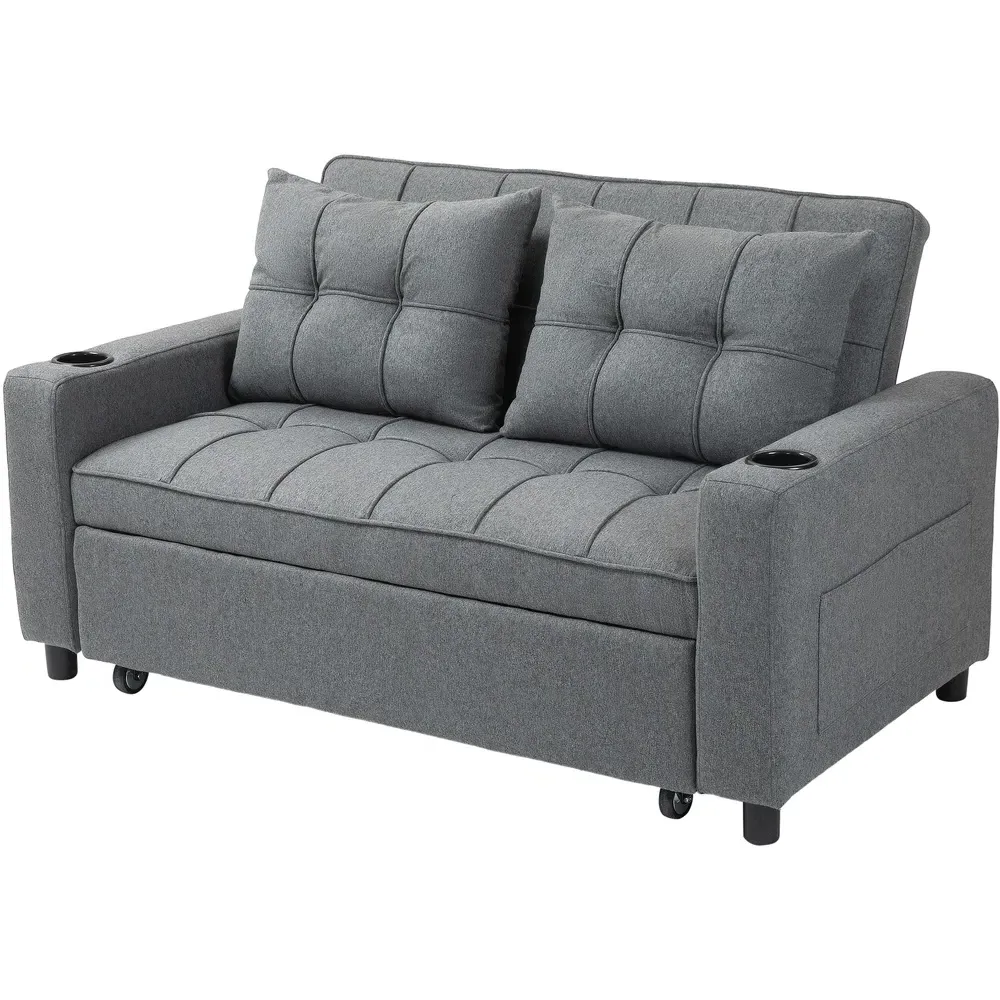 2-Seater Convertible Pull Out Sofa Bed - Grey