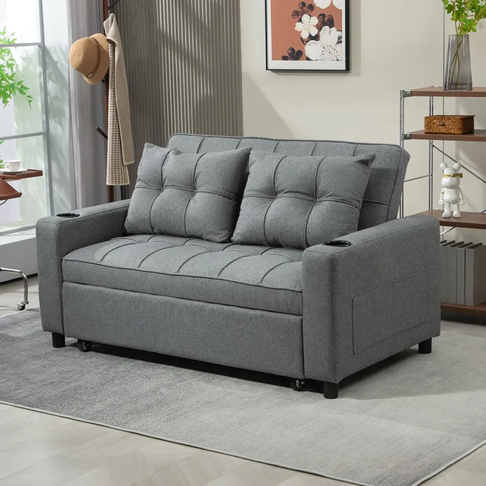 2-Seater Convertible Pull Out Sofa Bed - Grey