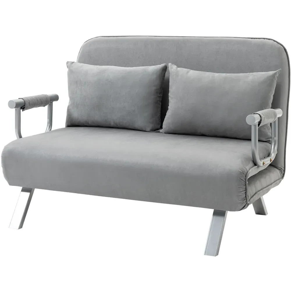 2-Seater Convertible Sofa Bed - Grey, Faux Suede