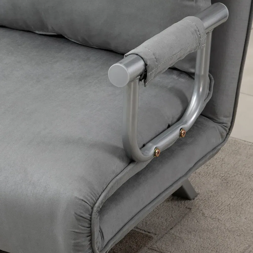 2-Seater Convertible Sofa Bed - Grey, Faux Suede