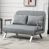2-Seater Convertible Sofa Bed - Grey, Faux Suede