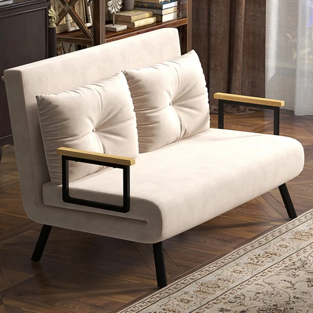 2-Seater Convertible Sofa Bed - Yellow, Velvet