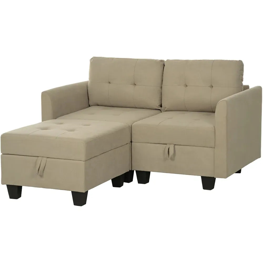 2-Seater L-Shaped Sofa with Storage - Brown