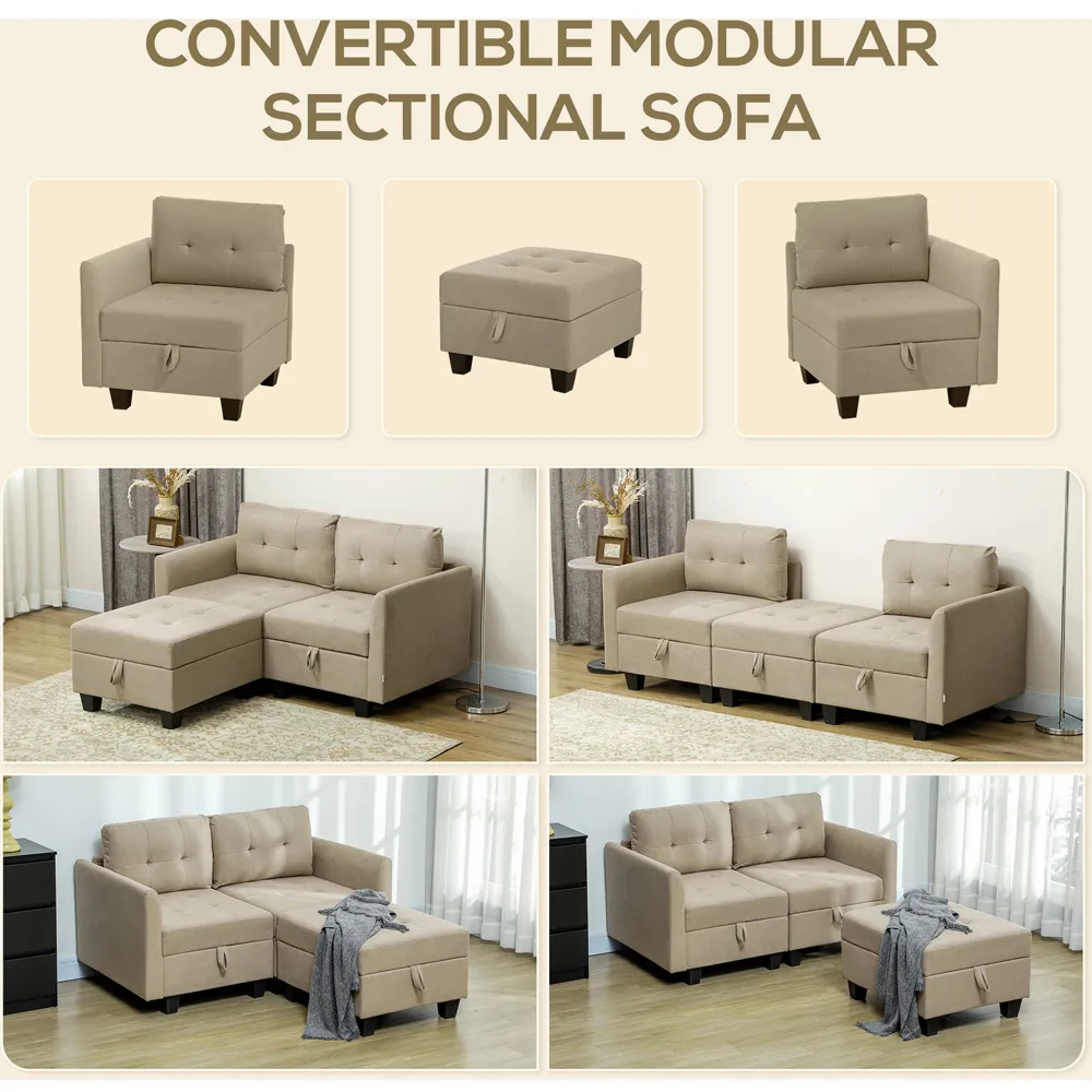 2-Seater L-Shaped Sofa with Storage - Brown