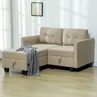 2-Seater L-Shaped Sofa with Storage - Brown
