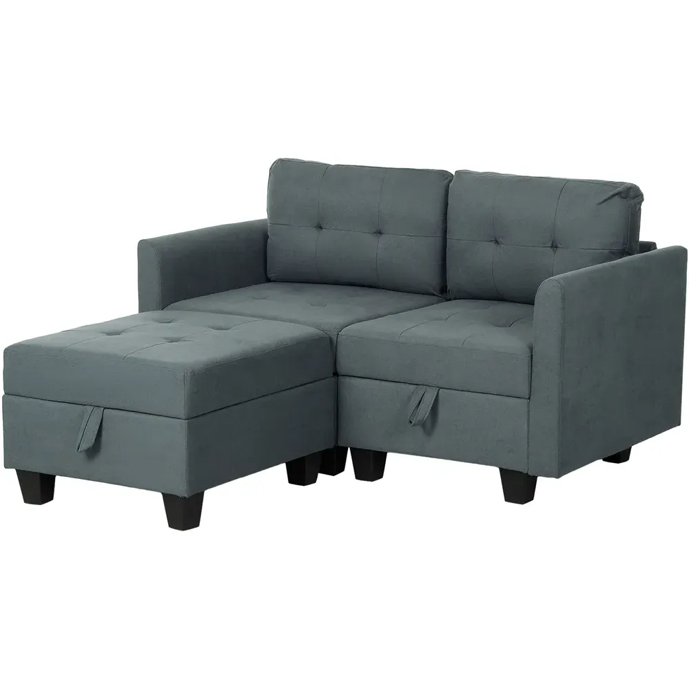 2-Seater L-Shaped Sofa with Storage - Grey
