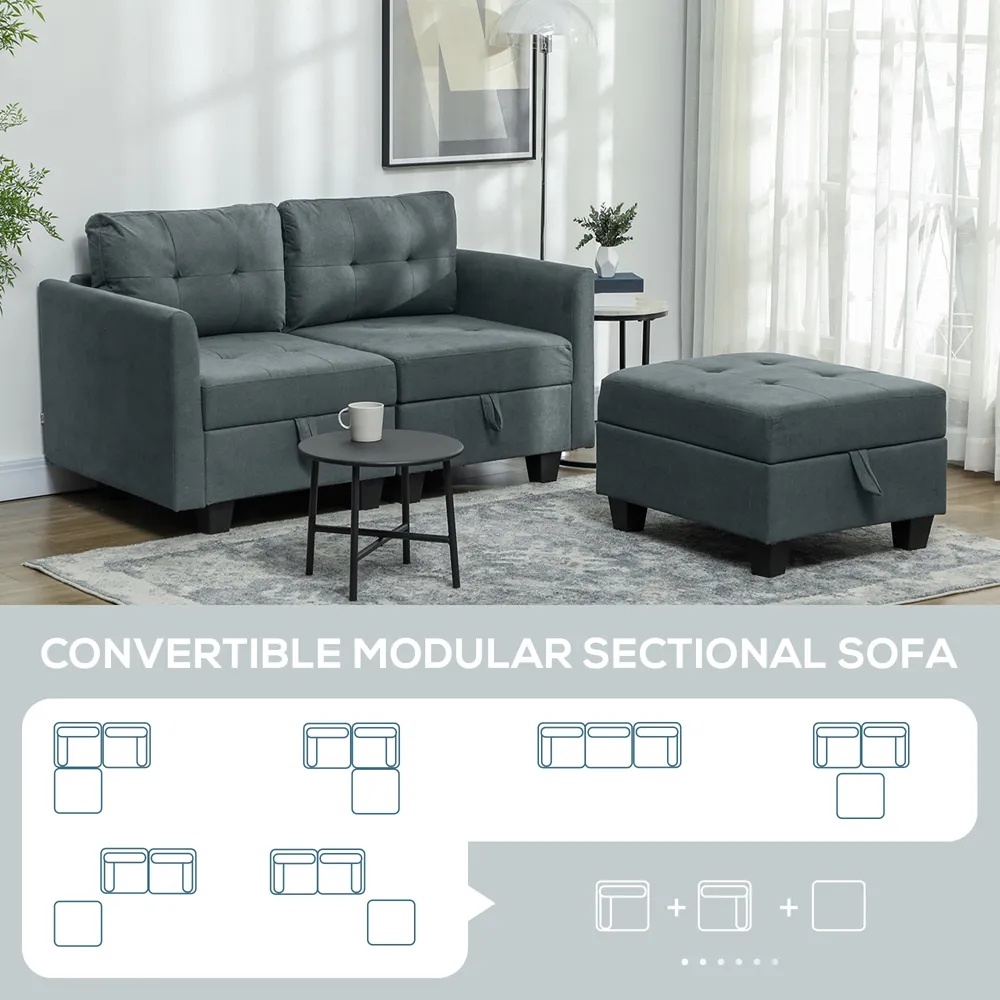 2-Seater L-Shaped Sofa with Storage - Grey